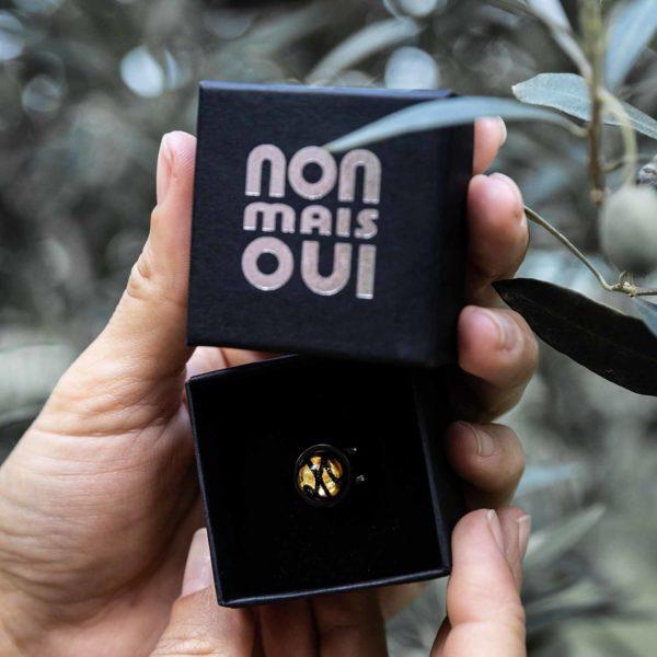 Kokoro Noir- Bijoux en verre - Bague Pépite - cadeau